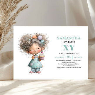 Cute Girl 2nd Birthday Whimsy Purple Green invites Einladung