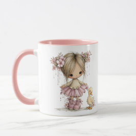 Cute Girl and Duckling Whimsical Nursery Art Tasse