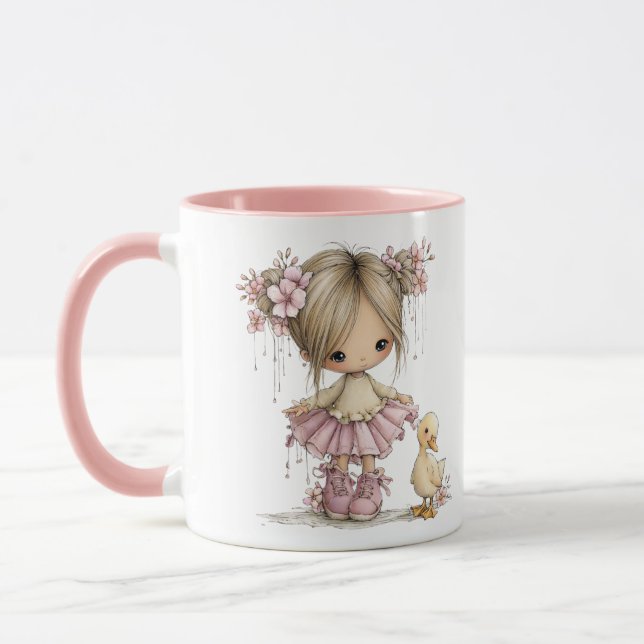 Cute Girl and Duckling Whimsical Nursery Art Tasse (Links)