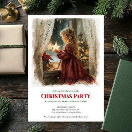 Cute girl awaits Santa printable Christmas invite Einladung