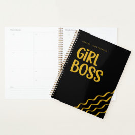 Cute Girl Boss Black and Gold Monogram Year Planer