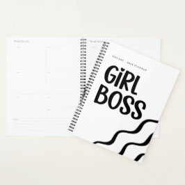 Cute Girl Boss Black and White Monogram Year Planer