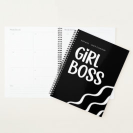 Cute Girl Boss Black and White Monogram Year Planer