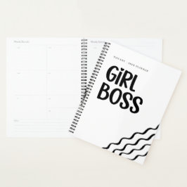 Cute Girl Boss Black and White Monogram Year Planer