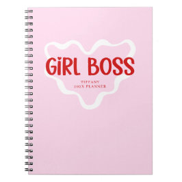 Cute Girl Boss Pink and Red Custom Name Year Notizblock