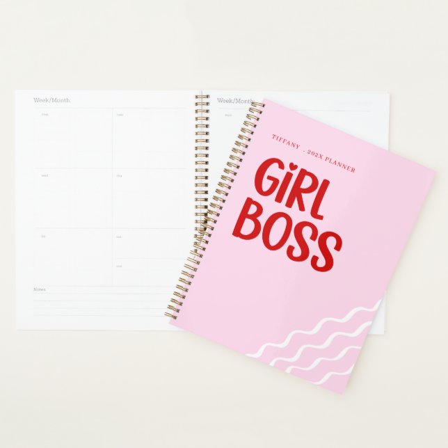 Cute Girl Boss Pink and Red Custom Name Year Planer (Anzeige)