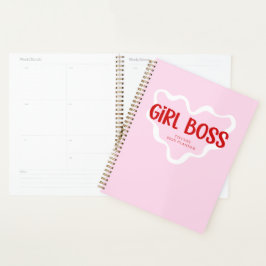 Cute Girl Boss Pink and Red Custom Name Year Planer