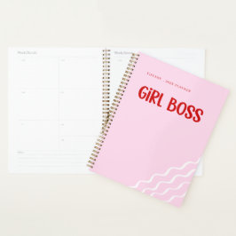 Cute Girl Boss Pink and Red Custom Name Year Planer