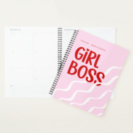 Cute Girl Boss Pink and Red Monogram Year Planer