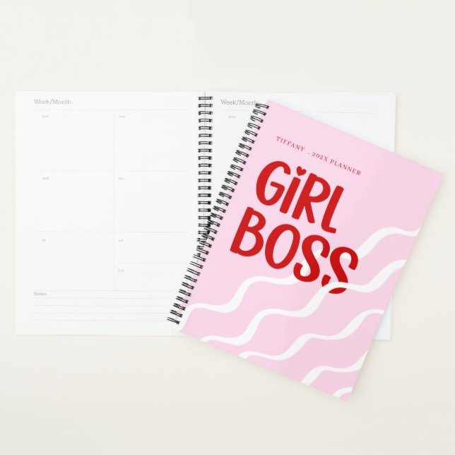 Cute Girl Boss Pink and Red Monogram Year Planer (Anzeige)
