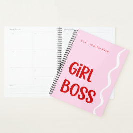 Cute Girl Boss Pink and Red Monogram Year Planer