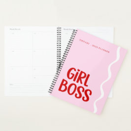 Cute Girl Boss Pink and Red Monogram Year Planer