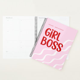 Cute Girl Boss Pink and Red Monogram Year Planer
