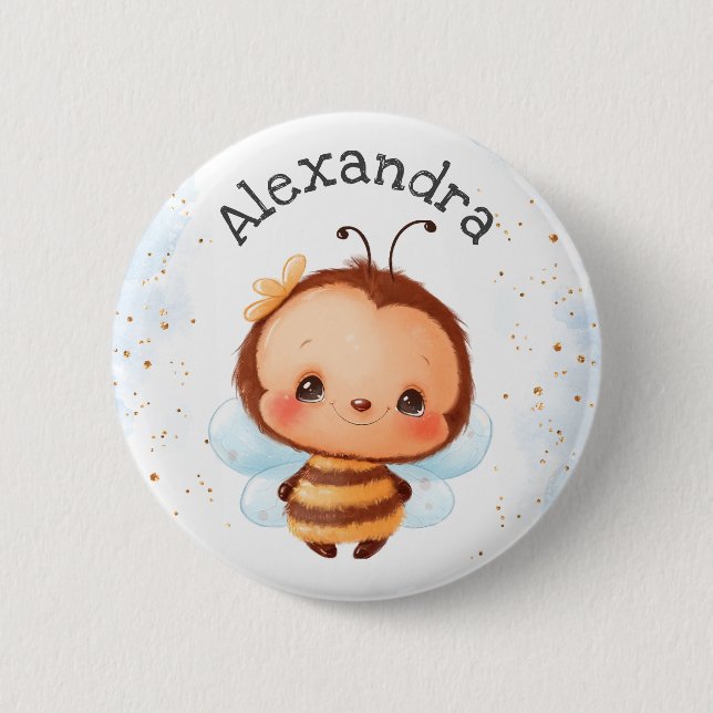 Cute Girl Bumblebee Kids Button (Vorderseite)