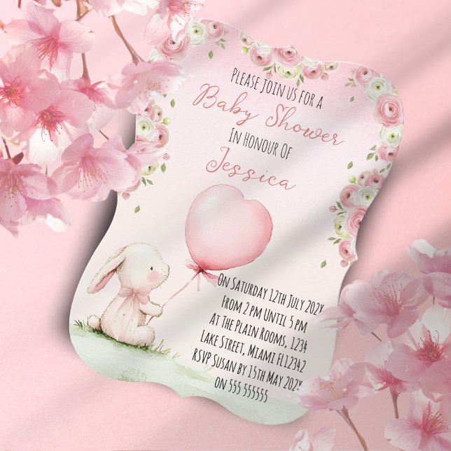 Cute Girl Bunny Baby Shower Invitation Einladung (Von Creator hochgeladen)
