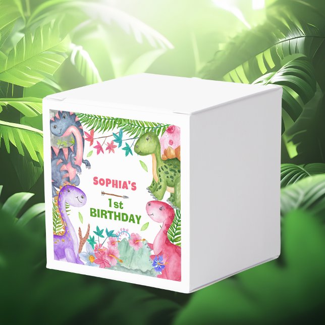 Cute Girl Dinosaur 1st Birthday Favor Box Geschenkschachtel (Von Creator hochgeladen)