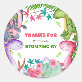 Cute Girl Dinosaur 1st Birthday Party Thank you Runder Aufkleber