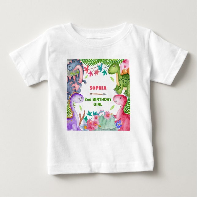 Cute Girl Dinosaur 2nd Birthday Party Baby T-shirt (Vorderseite)