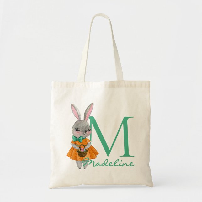 Cute Girl Easter Bunny Initial and Name Tote Bag Tragetasche (Vorne)