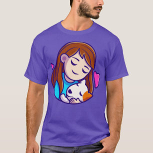 Cute Girl Hug Dog Cartoon T-Shirt