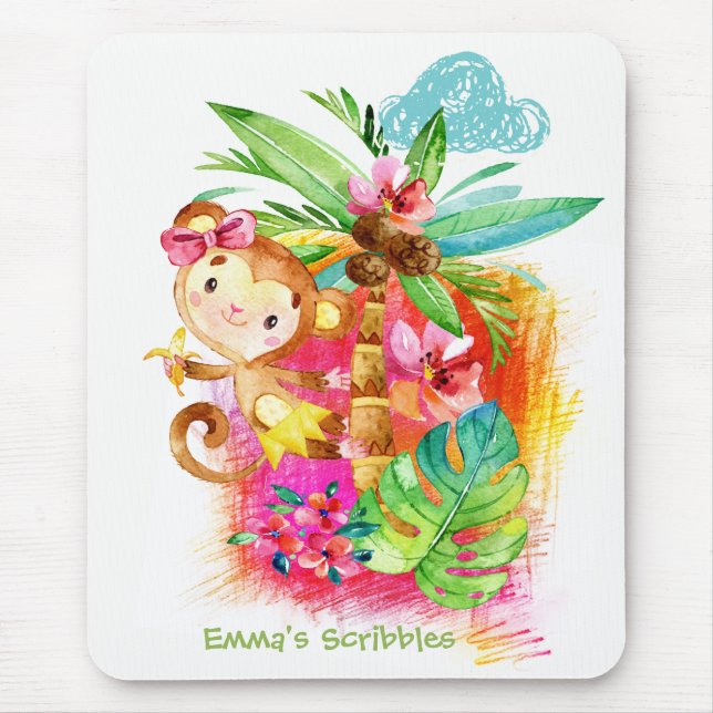 Cute Girl Monkey Climbing Tree Mousepad (Vorne)