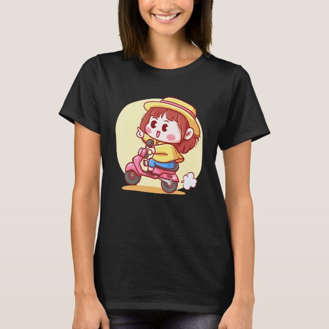 Cute Girl On A Scooter T-Shirt (Vorderseite)