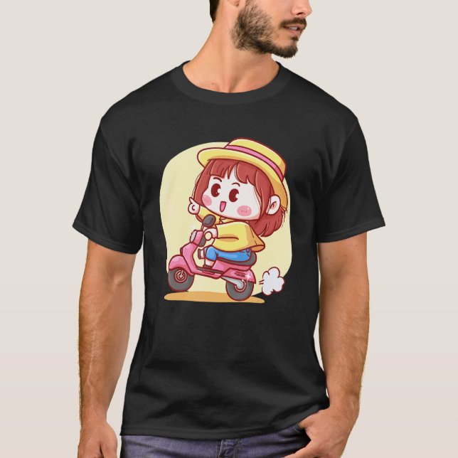 Cute Girl On A Scooter T-Shirt (Vorderseite)