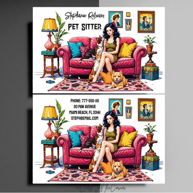 Cute Girl Pet Sitter Dog Walker Visitenkarte (Von Creator hochgeladen)