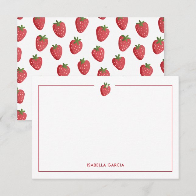Cute Girl Pink Strawberry Personalized Note Card (Vorne/Hinten)
