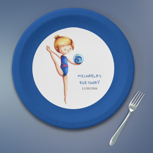 Cute Girl Rhythmic Gymnastics Birthday Party Pappteller (Von Creator hochgeladen)