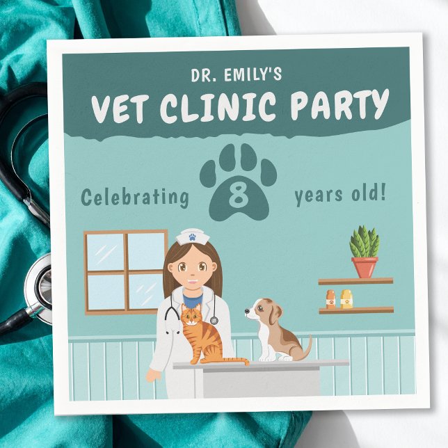 Cute Girl Veterinarian Vet Animal Clinic Birthday Serviette (Von Creator hochgeladen)