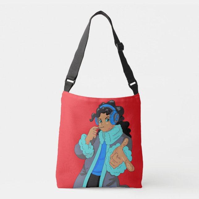 Cute Girl Wearing Headphone Headset Tote Bag Tragetaschen Mit Langen Trägern (Vorderseite)