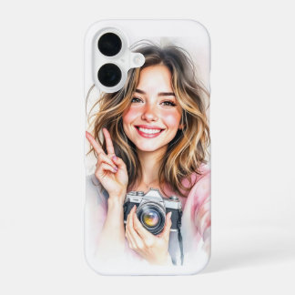 Cute girl with camera phone case iPhone 16 hülle