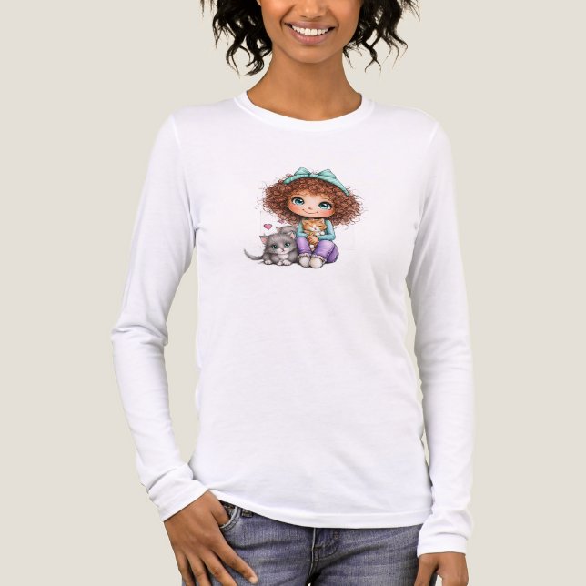 Cute Girl with Kittens Kawaii Cozy Art Tri-Blend Shirt (Vorderseite)