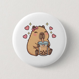 Cute Girls Capybara Ramen Kawaii Tea Kawaii Capy Button