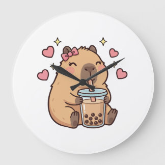 Cute Girls Capybara Ramen Kawaii Tea Kawaii Capy Große Wanduhr