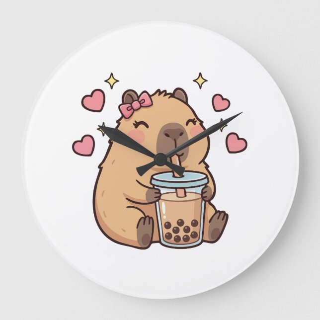 Cute Girls Capybara Ramen Kawaii Tea Kawaii Capy  Große Wanduhr (Vorderseite)