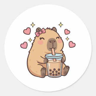 Cute Girls Capybara Ramen Kawaii Tea Kawaii Capy Runder Aufkleber