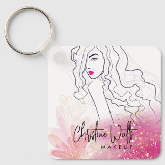 Cute Girly Blush Rosa Funkelnde Glitter-Makeup QR Schlüsselanhänger