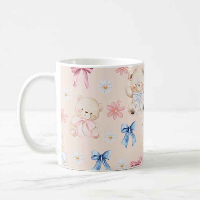 Cute Girly Bow Teddy Bears Seamless Pattern Kaffeetasse (Links)
