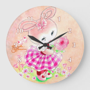 Cute Girly Bunny Große Wanduhr