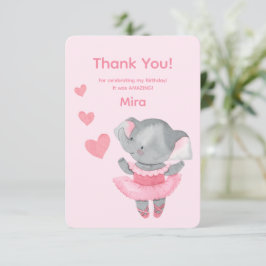 Cute Girly Elephant Ballerina Birthday Party  Dankeskarte
