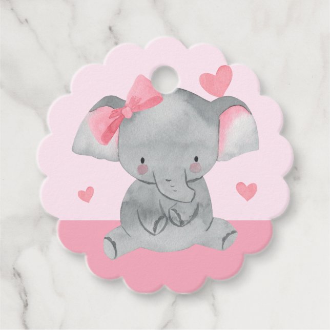 Cute Girly Elephant Pink Bow Birthday Party  Geschenkanhänger (Vorderseite)