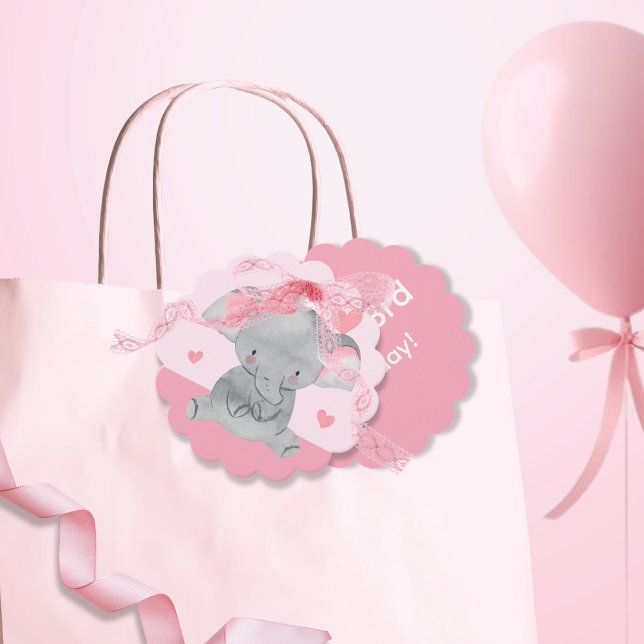 Cute Girly Elephant Pink Bow Birthday Party  Geschenkanhänger (Von Creator hochgeladen)