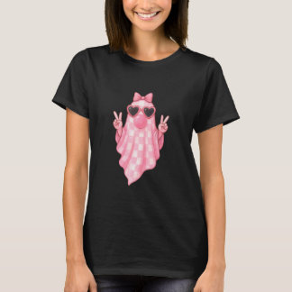 Cute Girly Ghost Blowing Bubble  Pink Retro Ghost T-Shirt