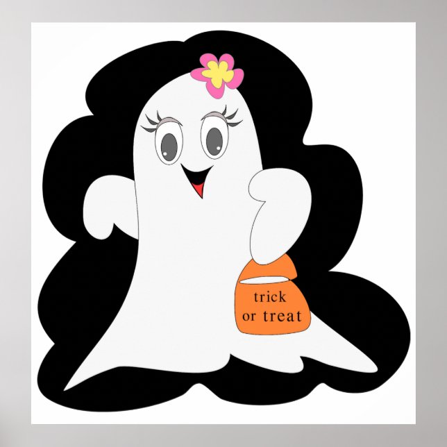 Cute Girly Ghost Halloween Trick or Treat Poster (Vorne)