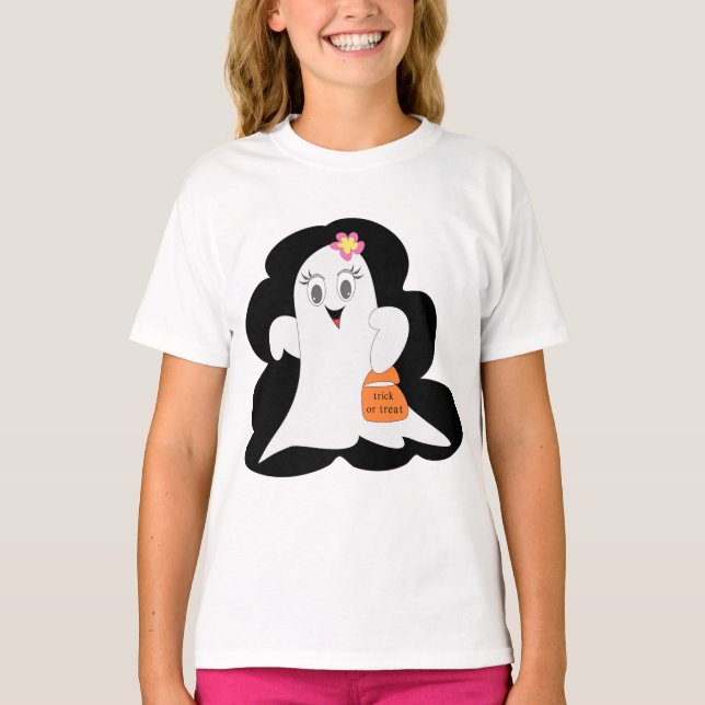 Cute Girly Ghost Halloween Trick or Treat T-Shirt (Vorderseite)