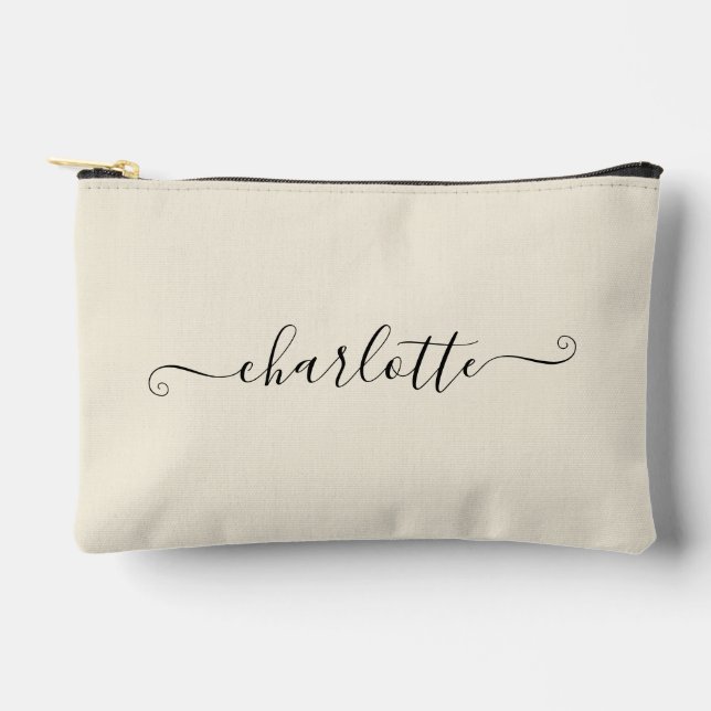 Cute Girly Minimalist Custom Name | Natural White Zubehörtasche (Vorderseite)