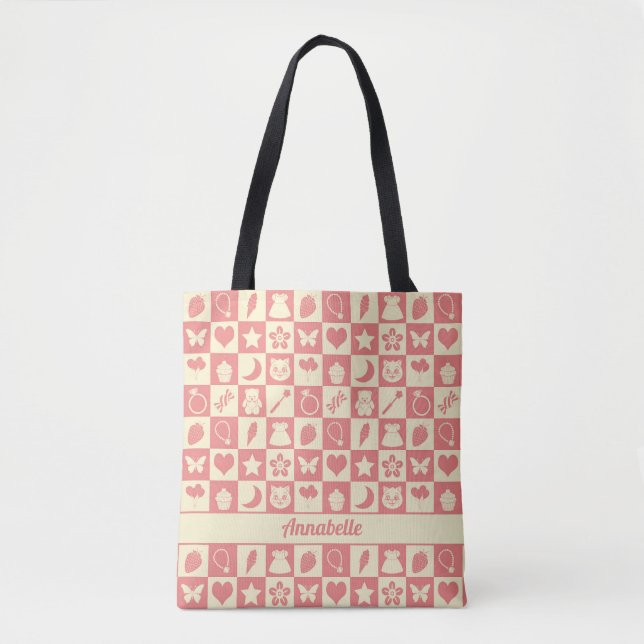 Cute Girly Modern Pink Checkered Icons Pattern (Vorderseite)