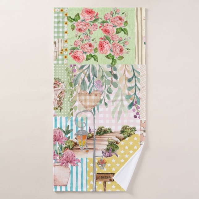 Cute girly pastel background floral collage art badhandtuch set (Badehandtuch)